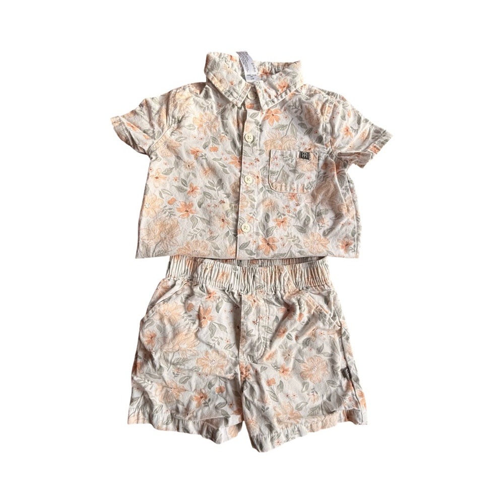 Floral Short Sleeve Shirt and Shorts Set